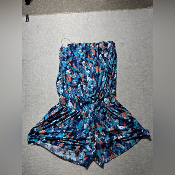 S-Twelve Flowy Slinky Watercolour Strapless Romper - Picture 6 of 6